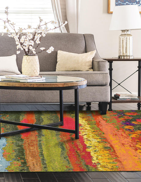 Multicolor 5' 1 x 8' Estrella Rectangle Area Rug 100% Polypropylene Non-Shedding Stain Resistant Carpet Colorful Modern Abstract Design Easy Clean for Home Decor for Sale at Rug Engine