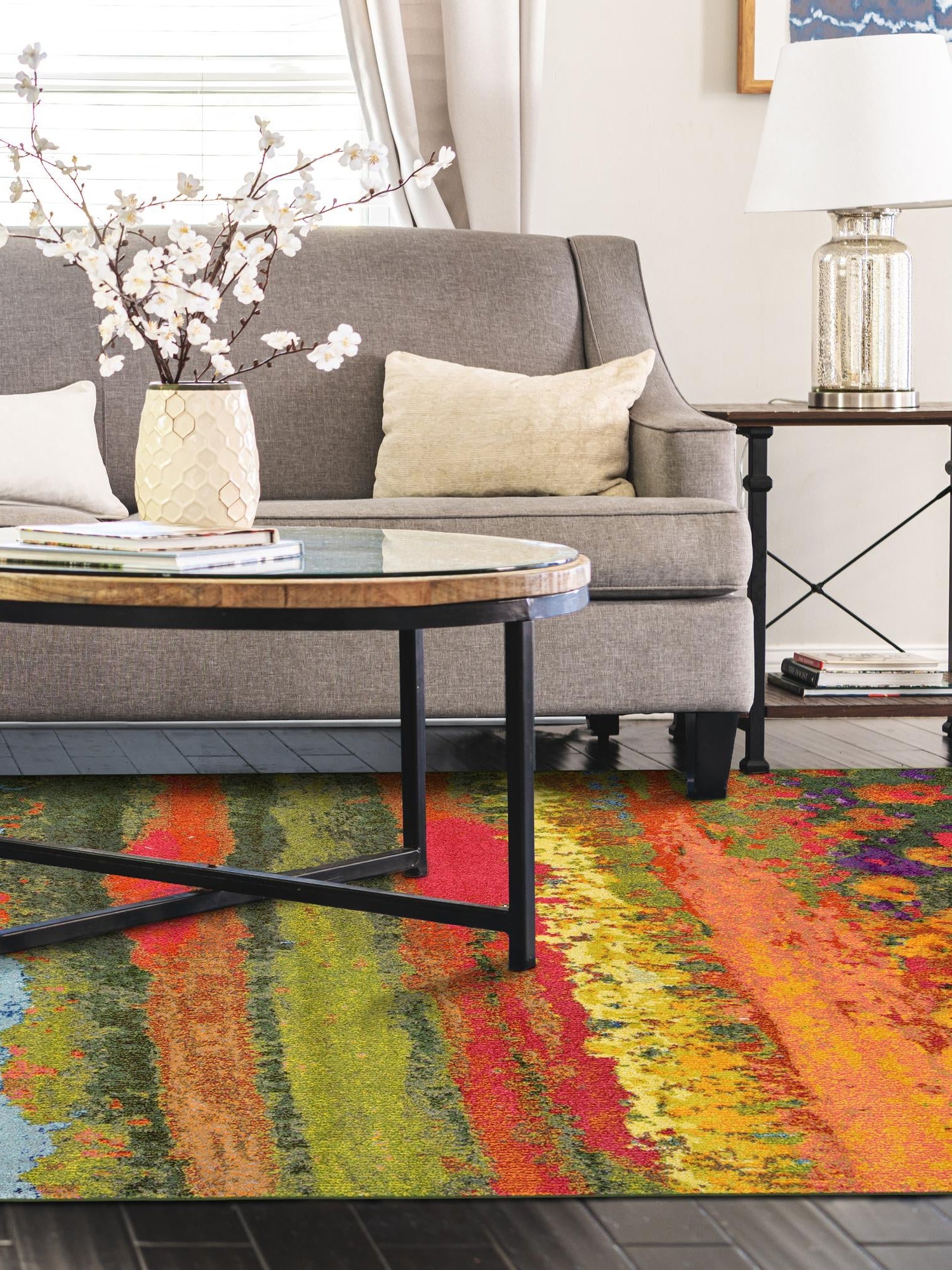 Multicolor 9' x 12' 2 Estrella Rectangle Area Rug 100% Polypropylene Non-Shedding Stain Resistant Carpet Colorful Modern Abstract Design Easy Clean for Home Decor for Sale at Rug Engine