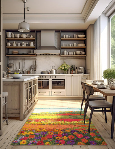 Multicolor 5' 1 x 8' Estrella Rectangle Area Rug 100% Polypropylene Non-Shedding Stain Resistant Carpet Colorful Modern Abstract Design Easy Clean for Home Decor for Sale at Rug Engine