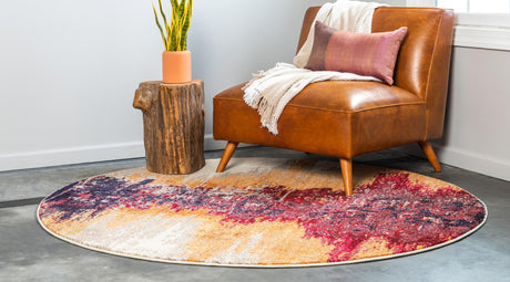 Orange 6' 1 x 6' 1 Estrella Round Area Rug 100% Polypropylene Non-Shedding Stain Resistant Carpet Colorful Modern Abstract Design Easy Clean for Home Decor for Sale at Rug Engine