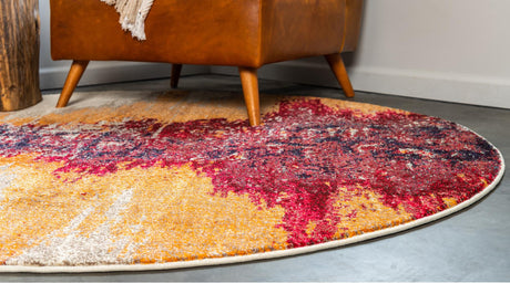 Orange 6' 1 x 6' 1 Estrella Round Area Rug 100% Polypropylene Non-Shedding Stain Resistant Carpet Colorful Modern Abstract Design Easy Clean for Home Decor for Sale at Rug Engine