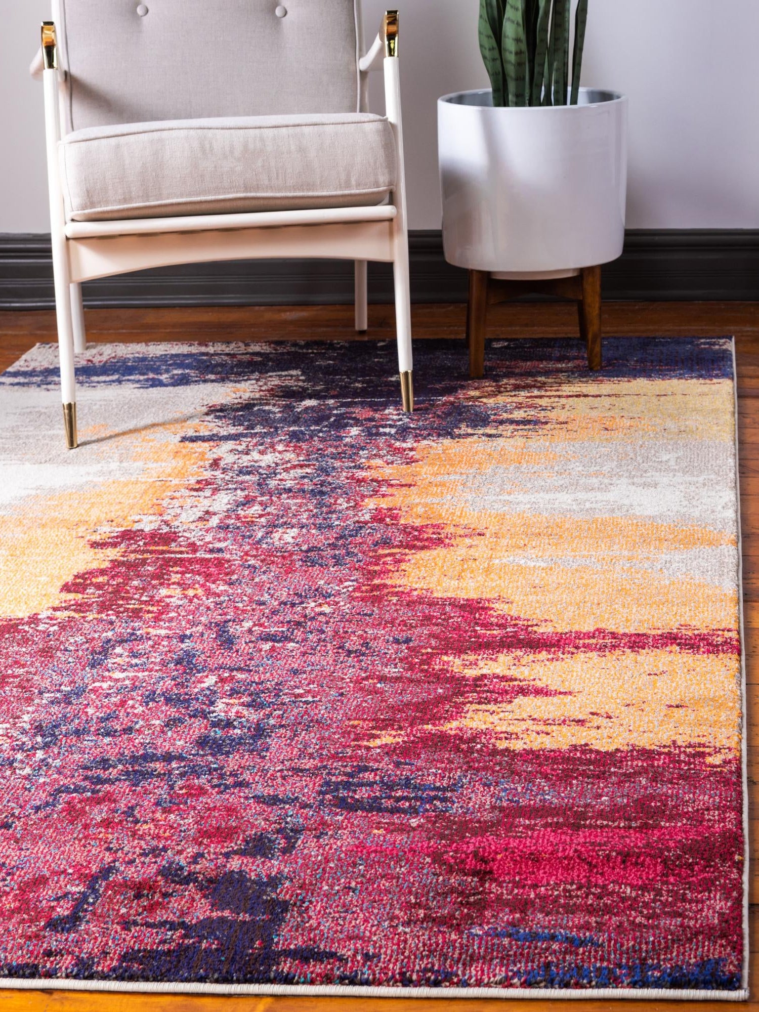 Orange 5' 1 x 8' Estrella Rectangle Area Rug 100% Polypropylene Non-Shedding Stain Resistant Carpet Colorful Modern Abstract Design Easy Clean for Home Decor for Sale at Rug Engine