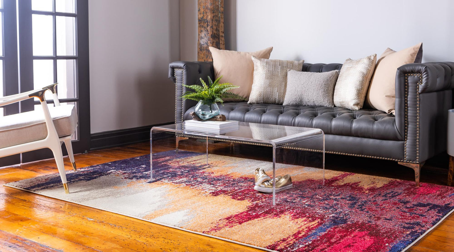 Orange 7' 1 x 10' Estrella Rectangle Area Rug 100% Polypropylene Non-Shedding Stain Resistant Carpet Colorful Modern Abstract Design Easy Clean for Home Decor for Sale at Rug Engine