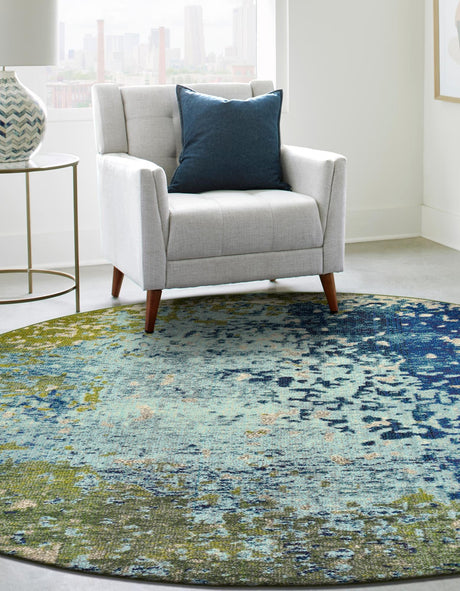 Blue 6' 1 x 6' 1 Estrella Round Area Rug 100% Polypropylene Non-Shedding Stain Resistant Carpet Colorful Modern Abstract Design Easy Clean for Home Decor for Sale at Rug Engine