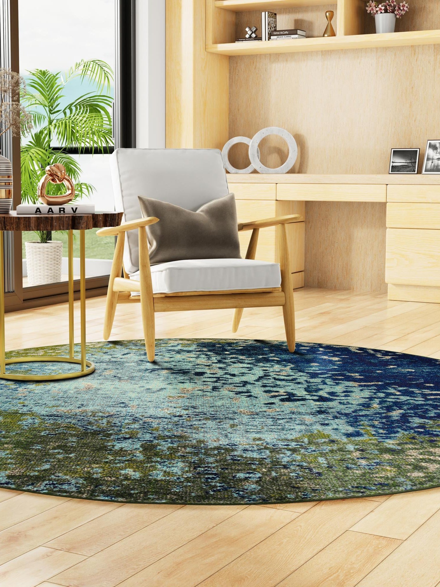 Blue 8' x 8' Estrella Round Area Rug 100% Polypropylene Non-Shedding Stain Resistant Carpet Colorful Modern Abstract Design Easy Clean for Home Decor for Sale at Rug Engine