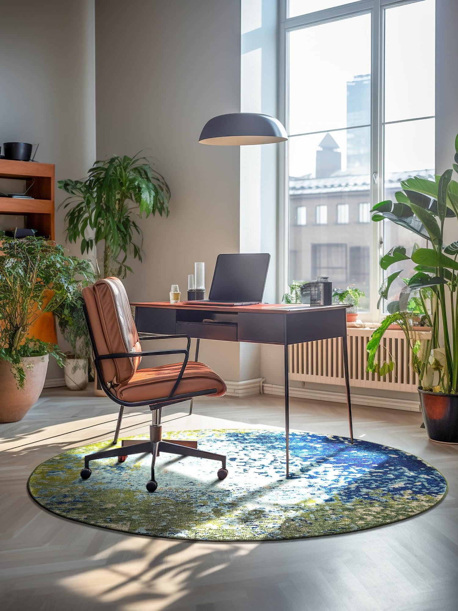 Blue 6' 1 x 6' 1 Estrella Round Area Rug 100% Polypropylene Non-Shedding Stain Resistant Carpet Colorful Modern Abstract Design Easy Clean for Home Decor for Sale at Rug Engine