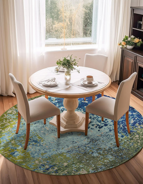 Blue 3' 3 x 3' 3 Estrella Round Area Rug 100% Polypropylene Non-Shedding Stain Resistant Carpet Colorful Modern Abstract Design Easy Clean for Home Decor for Sale at Rug Engine