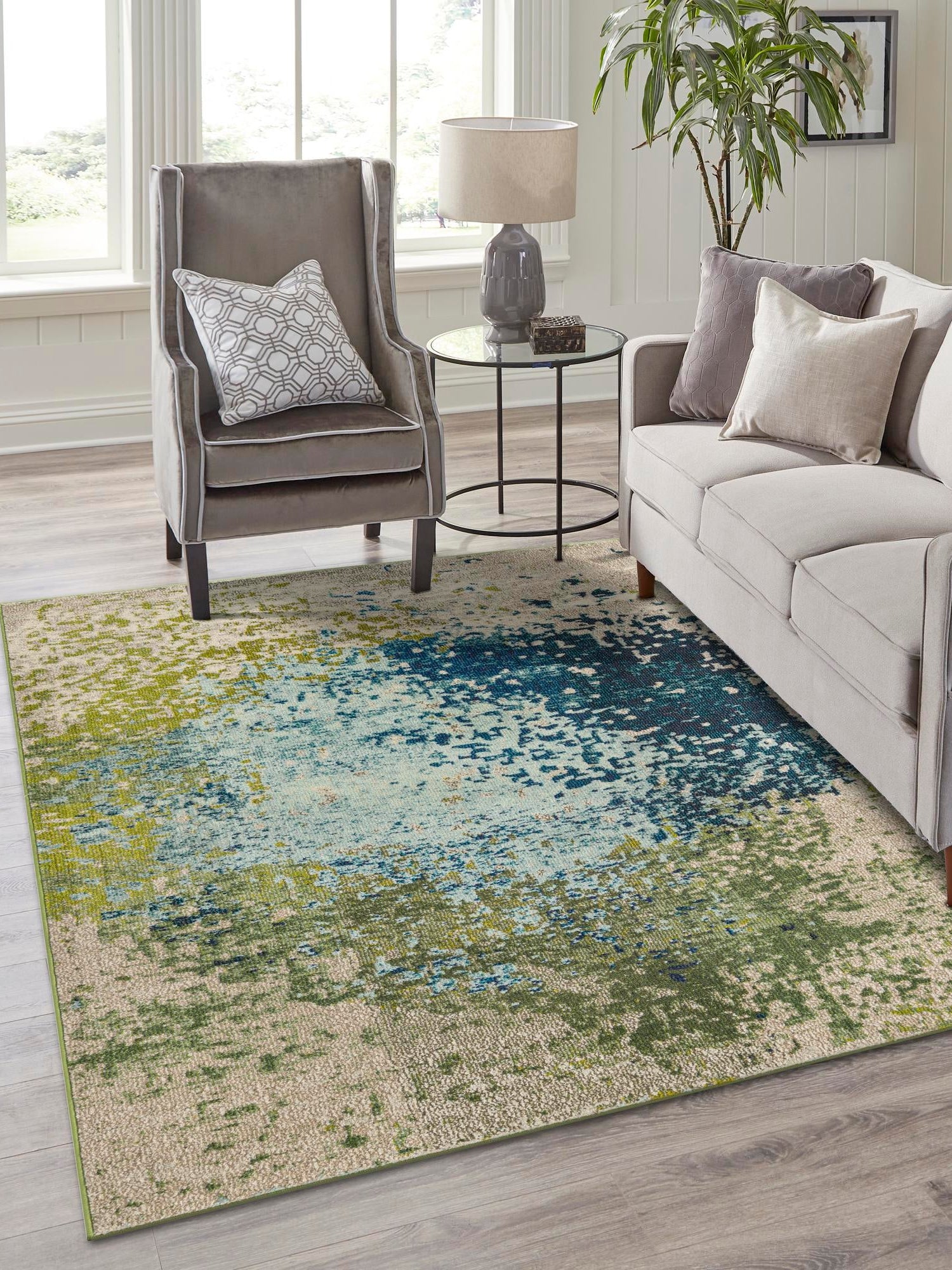 Blue 4' 1 x 6' 1 Estrella Rectangle Area Rug 100% Polypropylene Non-Shedding Stain Resistant Carpet Colorful Modern Abstract Design Easy Clean for Home Decor for Sale at Rug Engine