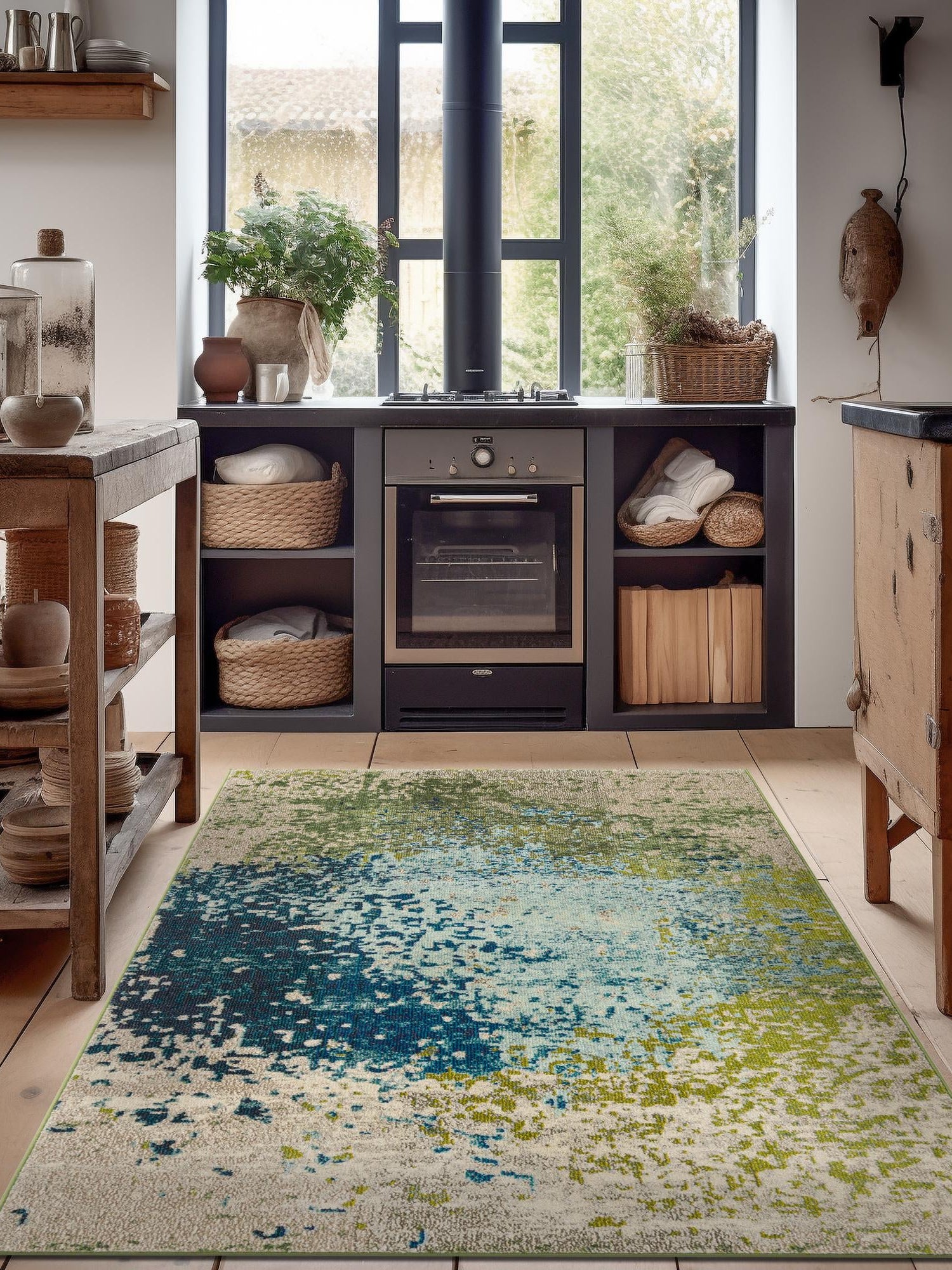 Blue 7' 1 x 10' Estrella Rectangle Area Rug 100% Polypropylene Non-Shedding Stain Resistant Carpet Colorful Modern Abstract Design Easy Clean for Home Decor for Sale at Rug Engine