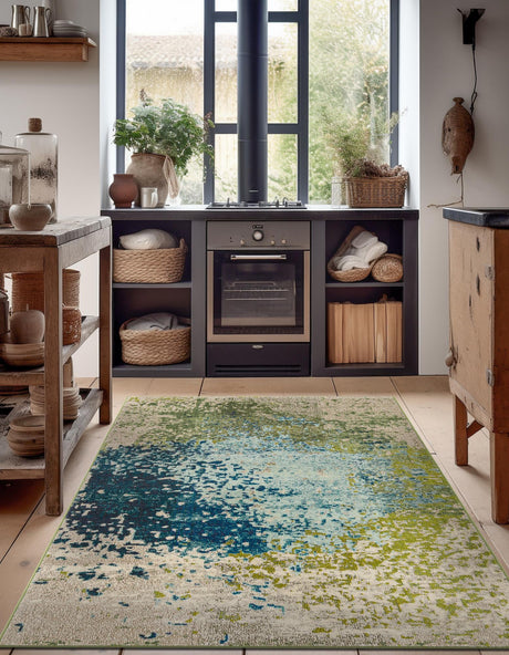 Blue 4' 1 x 6' 1 Estrella Rectangle Area Rug 100% Polypropylene Non-Shedding Stain Resistant Carpet Colorful Modern Abstract Design Easy Clean for Home Decor for Sale at Rug Engine