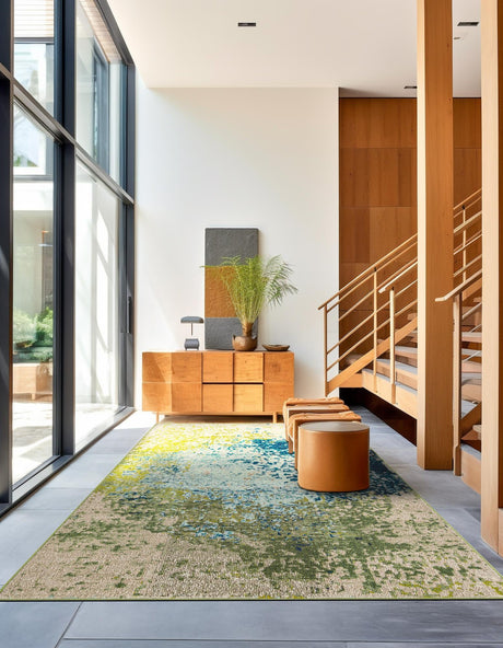 Blue 8' x 10' Estrella Rectangle Area Rug 100% Polypropylene Non-Shedding Stain Resistant Carpet Colorful Modern Abstract Design Easy Clean for Home Decor for Sale at Rug Engine