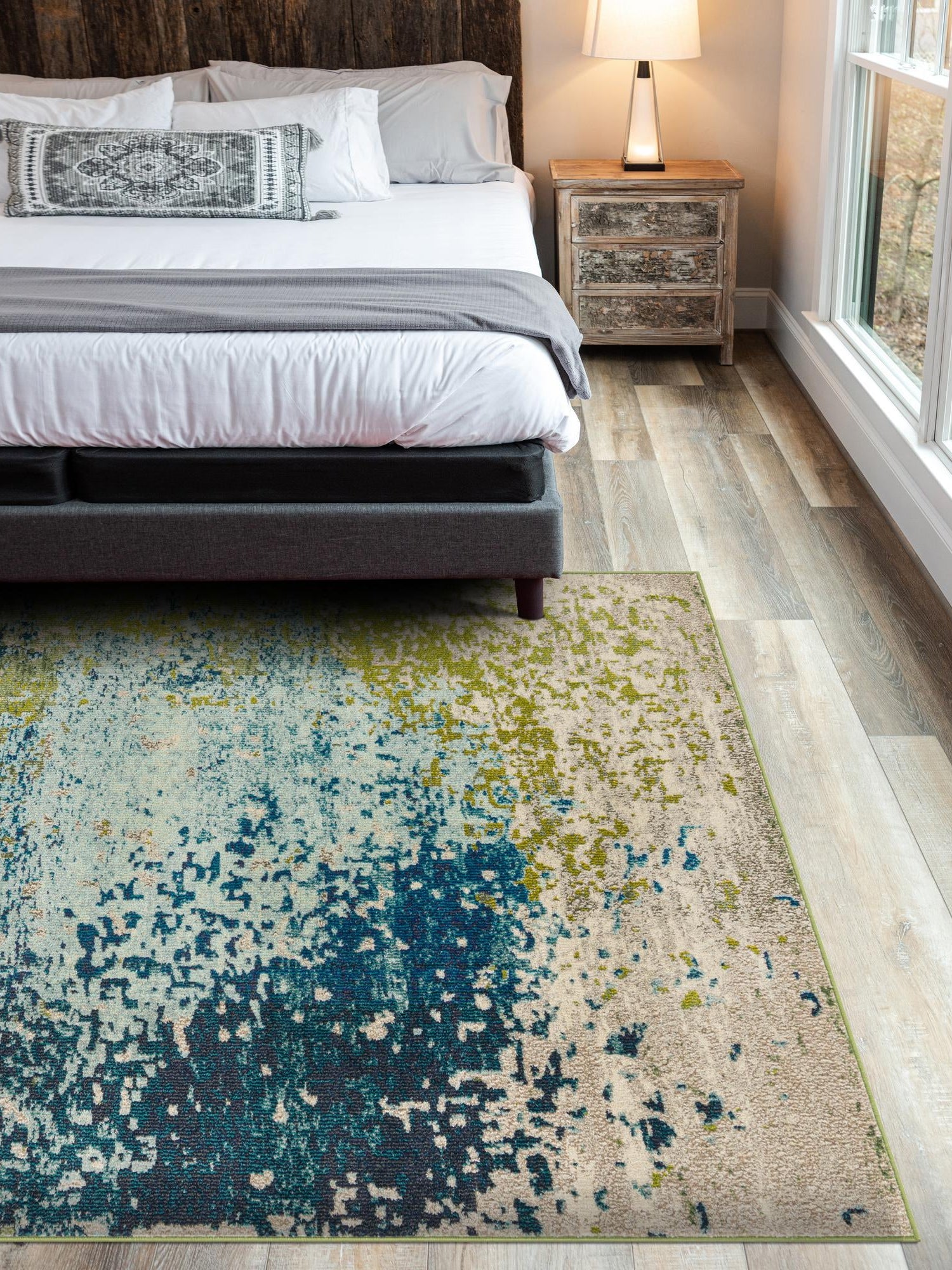 Blue 4' 1 x 6' 1 Estrella Rectangle Area Rug 100% Polypropylene Non-Shedding Stain Resistant Carpet Colorful Modern Abstract Design Easy Clean for Home Decor for Sale at Rug Engine