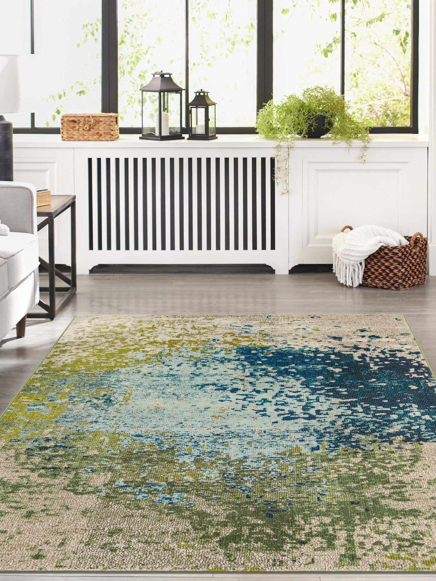 Blue 7' 1 x 10' Estrella Rectangle Area Rug 100% Polypropylene Non-Shedding Stain Resistant Carpet Colorful Modern Abstract Design Easy Clean for Home Decor for Sale at Rug Engine