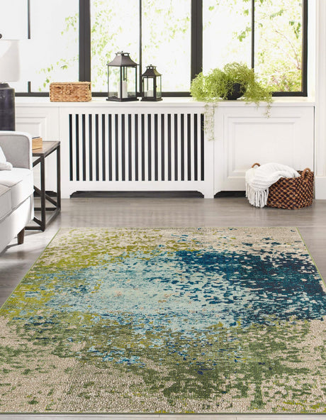 Blue 3' 3 x 5' 3 Estrella Rectangle Area Rug 100% Polypropylene Non-Shedding Stain Resistant Carpet Colorful Modern Abstract Design Easy Clean for Home Decor for Sale at Rug Engine