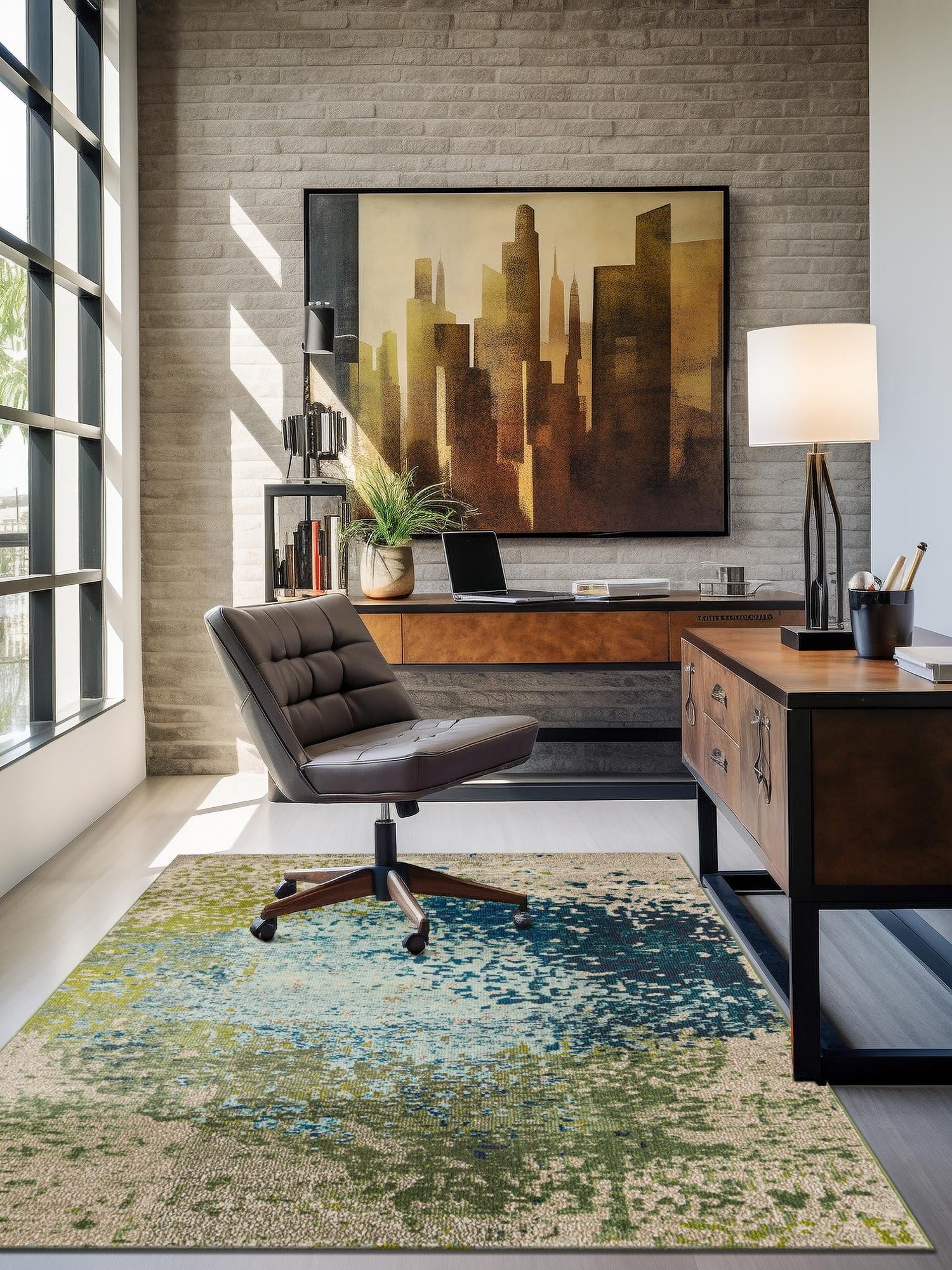 Blue 4' 1 x 6' 1 Estrella Rectangle Area Rug 100% Polypropylene Non-Shedding Stain Resistant Carpet Colorful Modern Abstract Design Easy Clean for Home Decor for Sale at Rug Engine