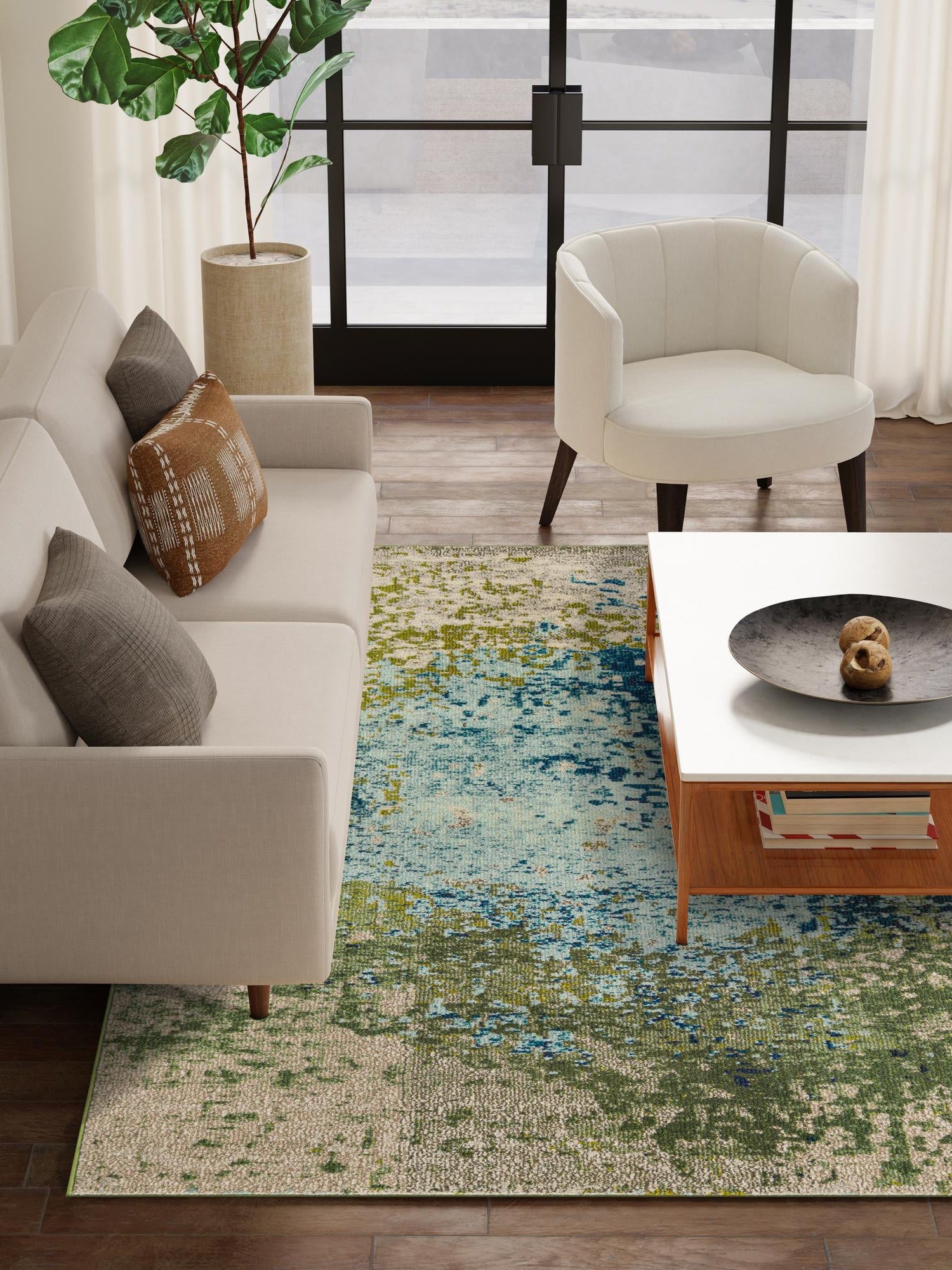 Blue 4' 1 x 6' 1 Estrella Rectangle Area Rug 100% Polypropylene Non-Shedding Stain Resistant Carpet Colorful Modern Abstract Design Easy Clean for Home Decor for Sale at Rug Engine