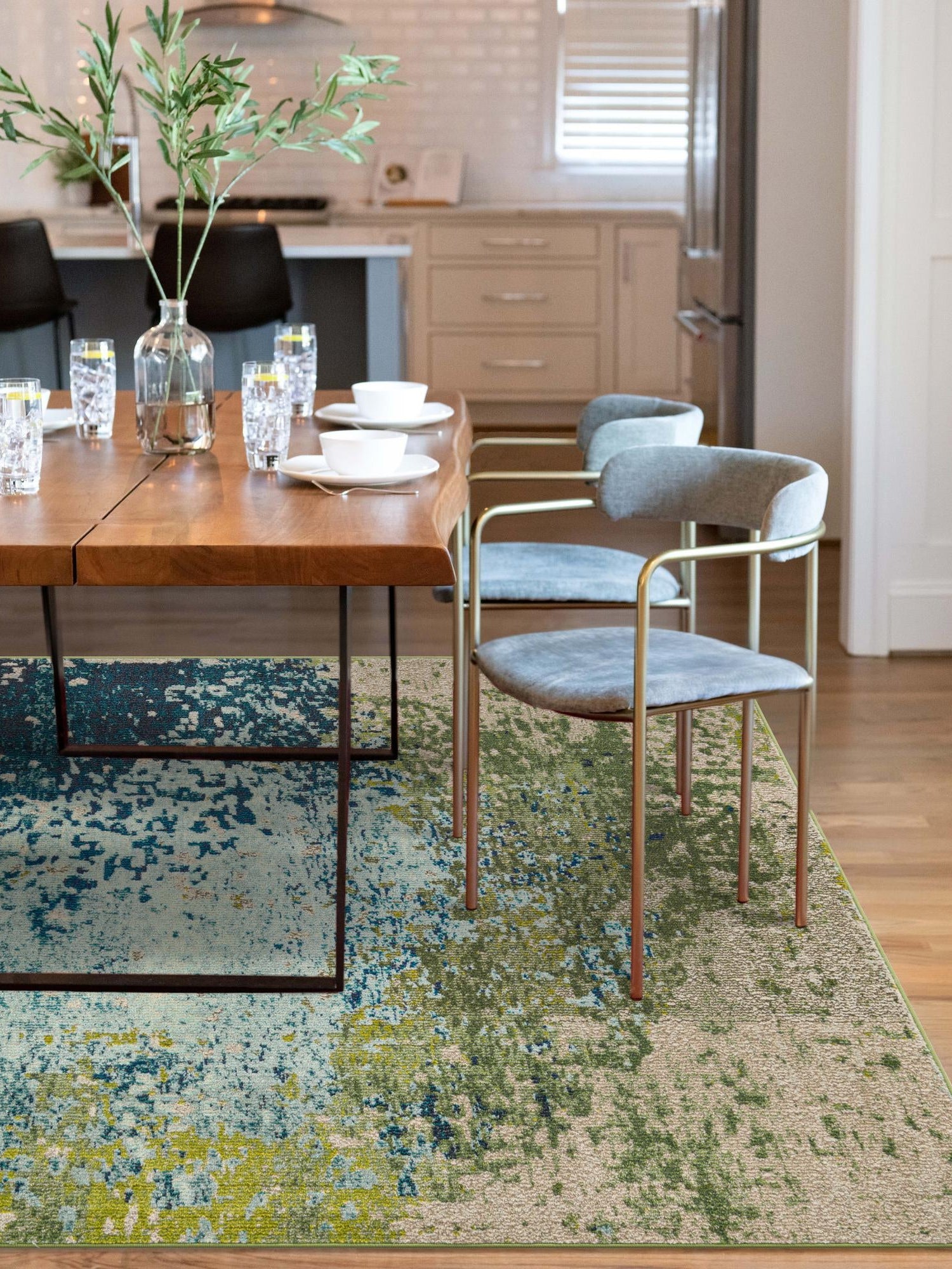 Blue 4' 1 x 6' 1 Estrella Rectangle Area Rug 100% Polypropylene Non-Shedding Stain Resistant Carpet Colorful Modern Abstract Design Easy Clean for Home Decor for Sale at Rug Engine