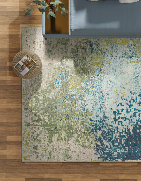 Blue 6' 1 x 9' Estrella Rectangle Area Rug 100% Polypropylene Non-Shedding Stain Resistant Carpet Colorful Modern Abstract Design Easy Clean for Home Decor for Sale at Rug Engine