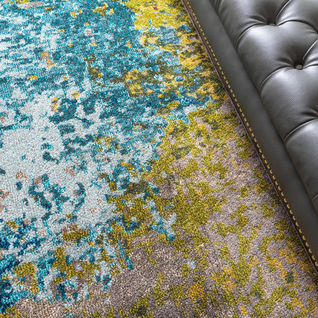 Blue 6' 1 x 6' 1 Estrella Round Area Rug 100% Polypropylene Non-Shedding Stain Resistant Carpet Colorful Modern Abstract Design Easy Clean for Home Decor for Sale at Rug Engine