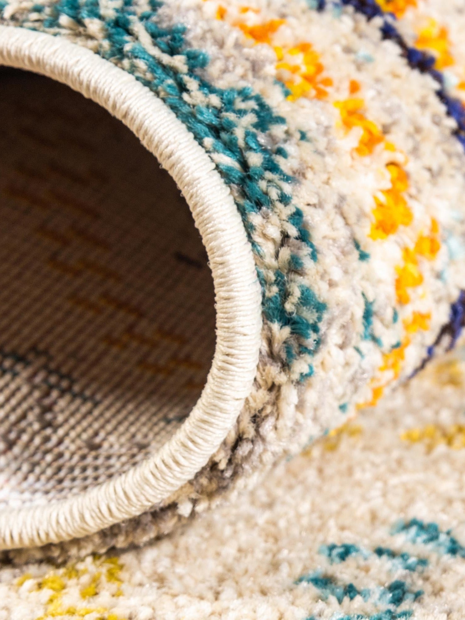 Beige 8' x 8' Estrella Round Area Rug 100% Polypropylene Non-Shedding Stain Resistant Carpet Colorful Modern Abstract Design Easy Clean for Home Decor for Sale at Rug Engine