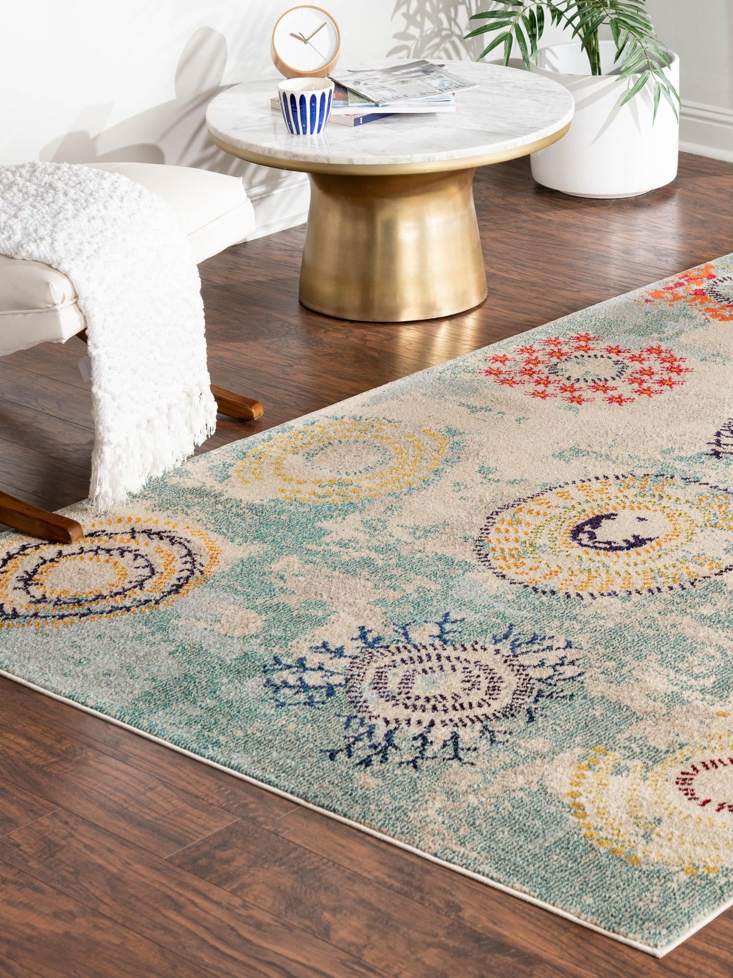 Beige 7' 1 x 10' Estrella Rectangle Area Rug 100% Polypropylene Non-Shedding Stain Resistant Carpet Colorful Modern Abstract Design Easy Clean for Home Decor for Sale at Rug Engine