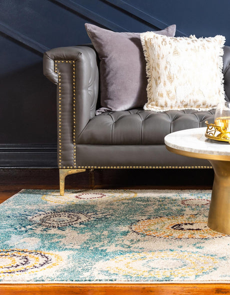 Beige 7' 1 x 10' Estrella Rectangle Area Rug 100% Polypropylene Non-Shedding Stain Resistant Carpet Colorful Modern Abstract Design Easy Clean for Home Decor for Sale at Rug Engine