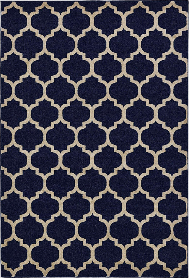 Dark Blue 6' 1 x 9' Trellis Rectangle Area Rug