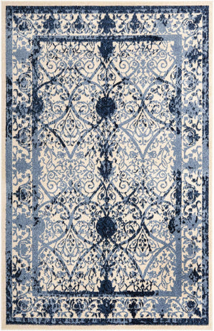 Ivory and Blue 6' 1 x 9' La Jolla Rectangle Area Rug 100% Polypropylene Traditional Pattern Easy Clean Carpet for Living, Dining, Bedroom, Office for Sale at Rug Engine