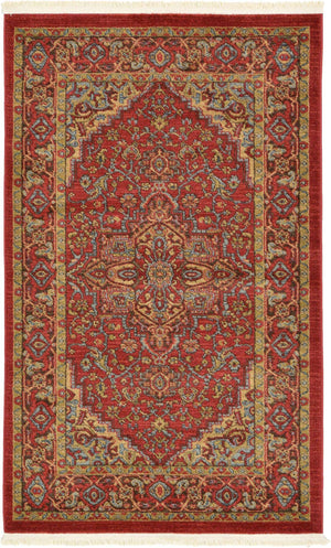 Red 3' 1 x 5' 3 Sahand Rectangle Area Rug Affordable Easy Clean Traditional Design Durable Carpet for Home Interior Design Living Room Dining Office for Sale at Rug Engine