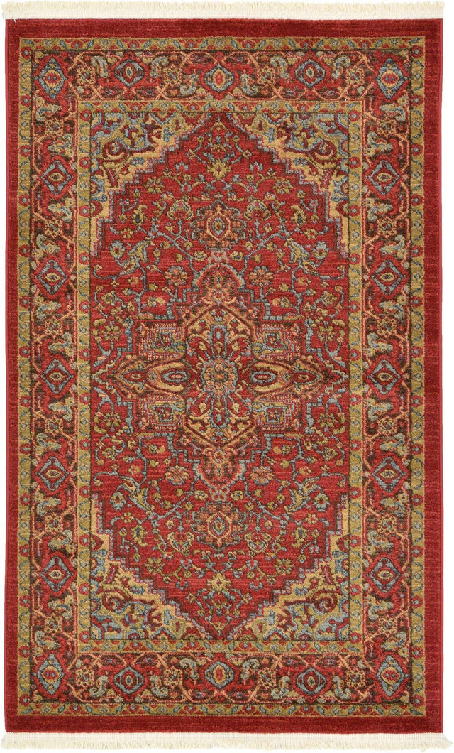 Red 3' 1 x 5' 3 Sahand Rectangle Area Rug Affordable Easy Clean Traditional Design Durable Carpet for Home Interior Design Living Room Dining Office for Sale at Rug Engine