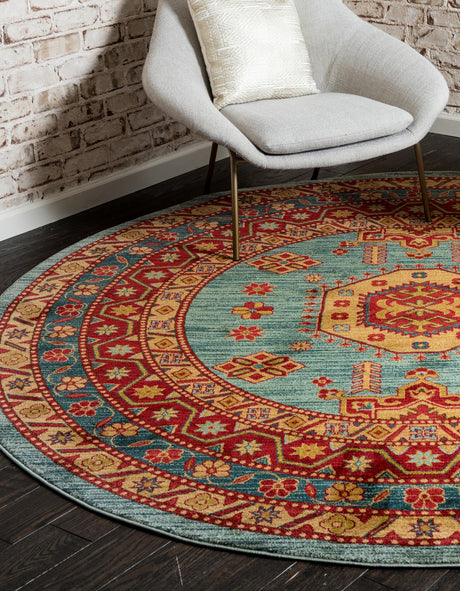 Light Blue 6' 1 x 6' 1 Sahand Round Area Rug Affordable Easy Clean Traditional Design Durable Carpet for Home Interior Design Living Room Dining Office for Sale at Rug Engine