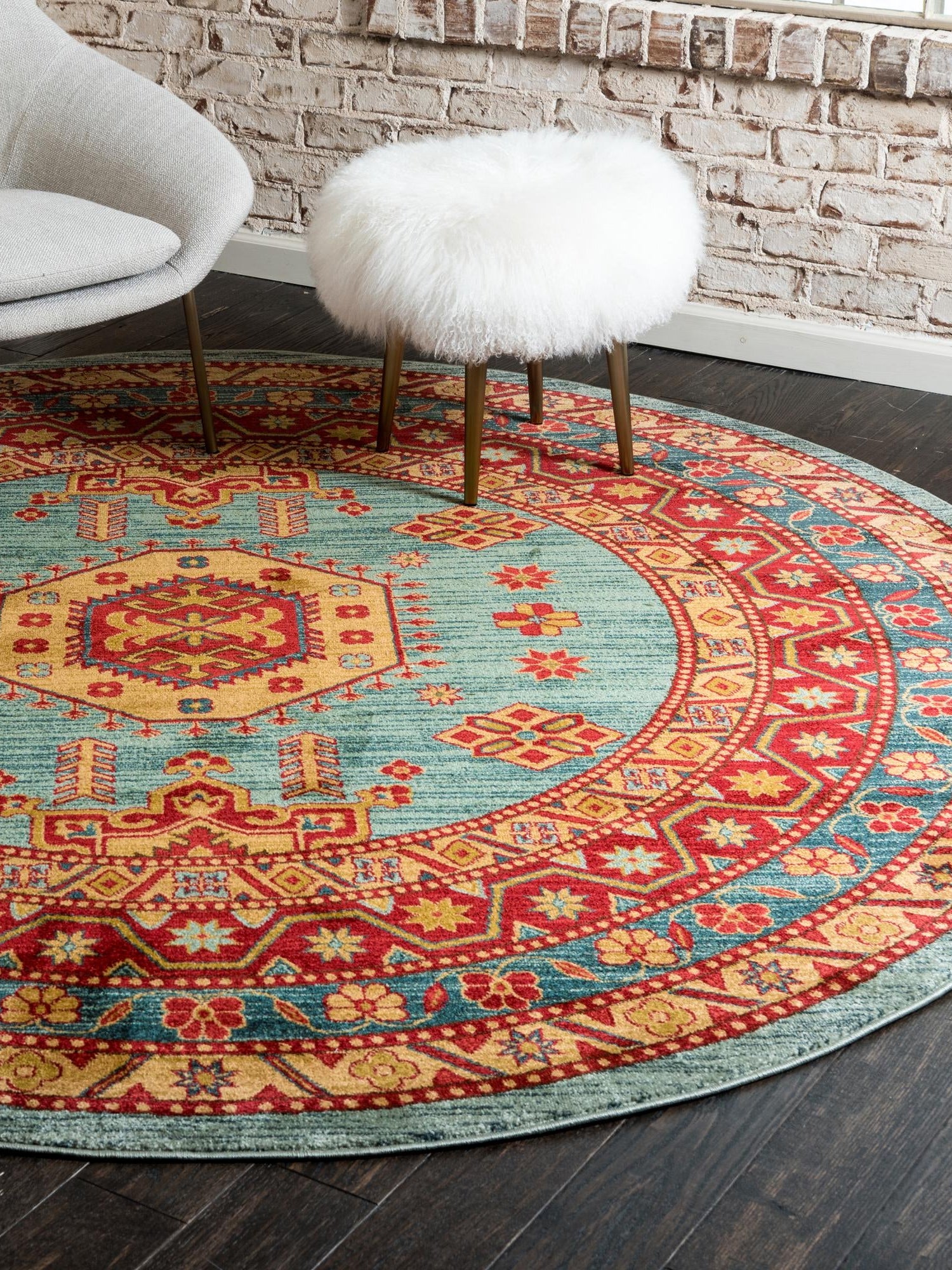 Light Blue 5' 1 x 5' 1 Sahand Round Area Rug Affordable Easy Clean Traditional Design Durable Carpet for Home Interior Design Living Room Dining Office for Sale at Rug Engine