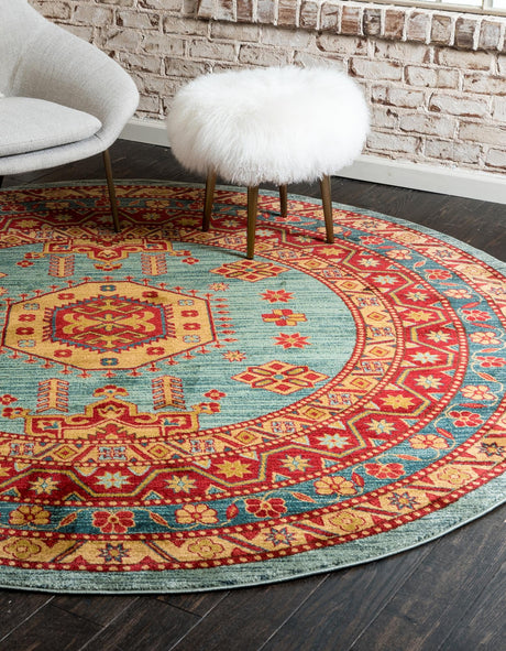 Light Blue 8' x 8' Sahand Round Area Rug Affordable Easy Clean Traditional Design Durable Carpet for Home Interior Design Living Room Dining Office for Sale at Rug Engine