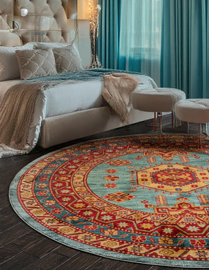 Light Blue 6' 1 x 6' 1 Sahand Round Area Rug Affordable Easy Clean Traditional Design Durable Carpet for Home Interior Design Living Room Dining Office for Sale at Rug Engine