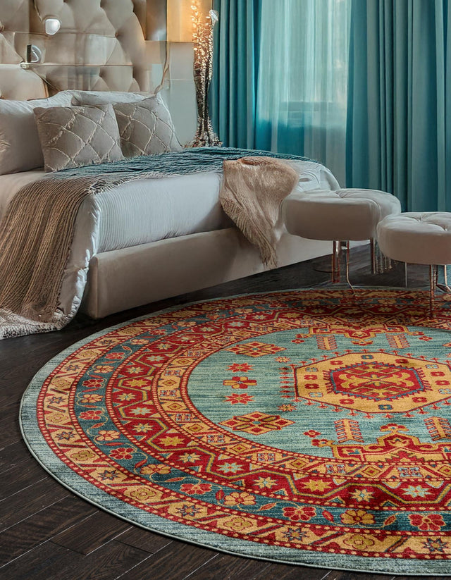 Light Blue 6' 1 x 6' 1 Sahand Round Area Rug Affordable Easy Clean Traditional Design Durable Carpet for Home Interior Design Living Room Dining Office for Sale at Rug Engine