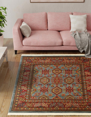 Light Blue 4' 1 x 4' 1 Sahand Square Area Rug Affordable Easy Clean Traditional Design Durable Carpet for Home Interior Design Living Room Dining Office for Sale at Rug Engine