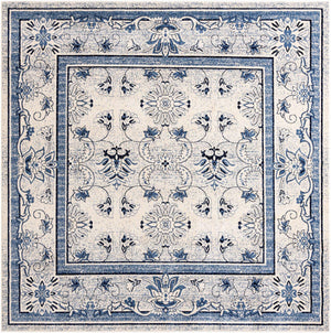 Ivory Blue 10' x 10' La Jolla Square Area Rug 100% Polypropylene Traditional Pattern Easy Clean Carpet for Living, Dining, Bedroom, Office for Sale at Rug Engine