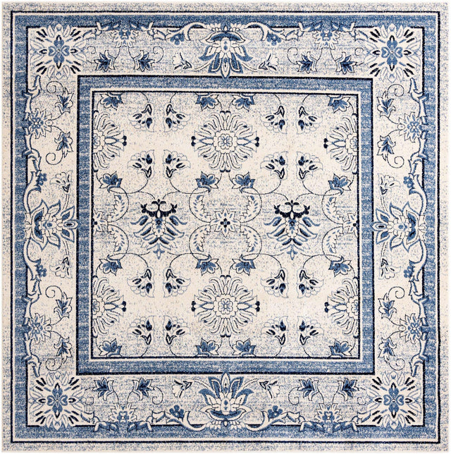 Ivory Blue 10' x 10' La Jolla Square Area Rug 100% Polypropylene Traditional Pattern Easy Clean Carpet for Living, Dining, Bedroom, Office for Sale at Rug Engine