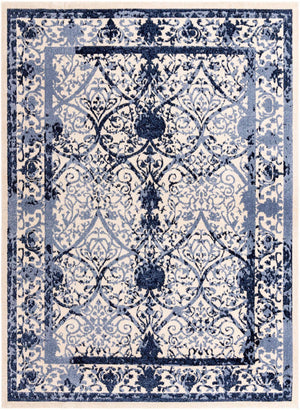 Ivory and Blue 7' 10 x 11' La Jolla Rectangle Area Rug 100% Polypropylene Traditional Pattern Easy Clean Carpet for Living, Dining, Bedroom, Office for Sale at Rug Engine