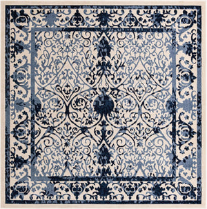Ivory and Blue 10' x 10' La Jolla Square Area Rug 100% Polypropylene Traditional Pattern Easy Clean Carpet for Living, Dining, Bedroom, Office for Sale at Rug Engine