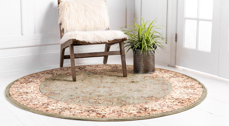 Light Green 7' 1 x 7' 1 Voyage Round Area Rug Persian Inspired Classic Traditional Design Durable Carpet Mat for Home Interior Design for Sale at Rug Engine