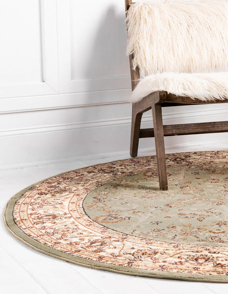 Light Green 7' 1 x 7' 1 Voyage Round Area Rug Persian Inspired Classic Traditional Design Durable Carpet Mat for Home Interior Design for Sale at Rug Engine