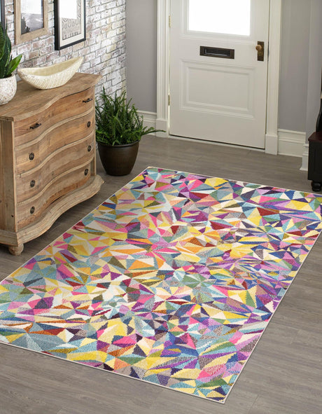 Multicolor 8' x 10' Estrella Rectangle Area Rug 100% Polypropylene Non-Shedding Stain Resistant Carpet Colorful Modern Abstract Design Easy Clean for Home Decor for Sale at Rug Engine