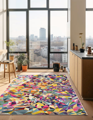 Multicolor 8' x 10' Estrella Rectangle Area Rug 100% Polypropylene Non-Shedding Stain Resistant Carpet Colorful Modern Abstract Design Easy Clean for Home Decor for Sale at Rug Engine