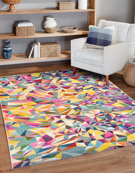 Multicolor 7' 1 x 10' Estrella Rectangle Area Rug 100% Polypropylene Non-Shedding Stain Resistant Carpet Colorful Modern Abstract Design Easy Clean for Home Decor for Sale at Rug Engine