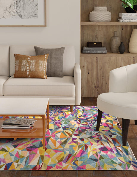 Multicolor 8' x 11' Estrella Rectangle Area Rug 100% Polypropylene Non-Shedding Stain Resistant Carpet Colorful Modern Abstract Design Easy Clean for Home Decor for Sale at Rug Engine