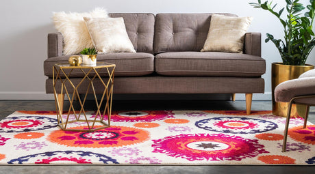 Beige 8' x 11' Estrella Rectangle Area Rug 100% Polypropylene Non-Shedding Stain Resistant Carpet Colorful Modern Abstract Design Easy Clean for Home Decor for Sale at Rug Engine