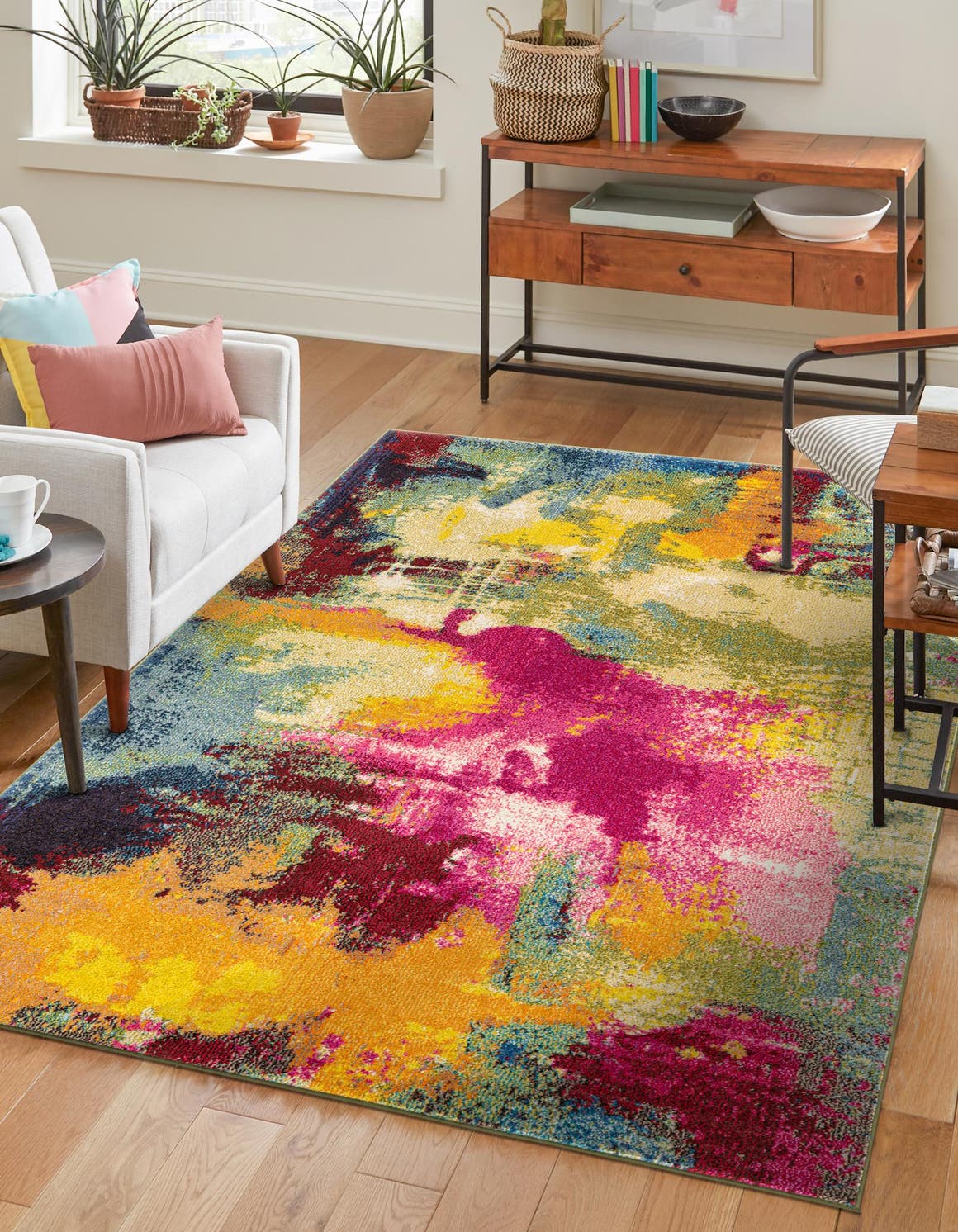 Multicolor 5' 1 x 8' Estrella Rectangle Area Rug 100% Polypropylene Non-Shedding Stain Resistant Carpet Colorful Modern Abstract Design Easy Clean for Home Decor for Sale at Rug Engine