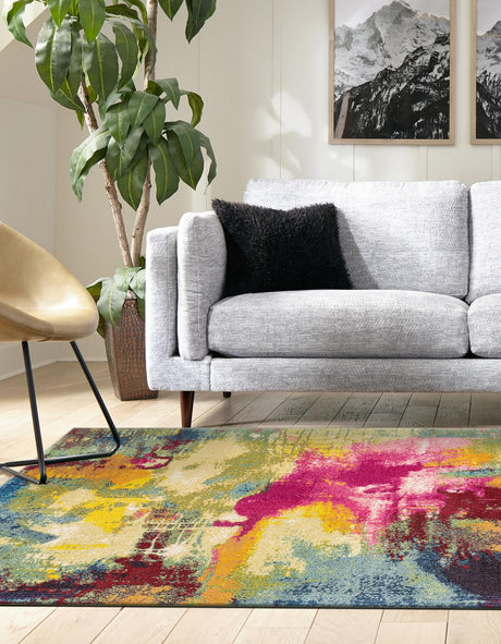 Multicolor 7' 1 x 10' Estrella Rectangle Area Rug 100% Polypropylene Non-Shedding Stain Resistant Carpet Colorful Modern Abstract Design Easy Clean for Home Decor for Sale at Rug Engine