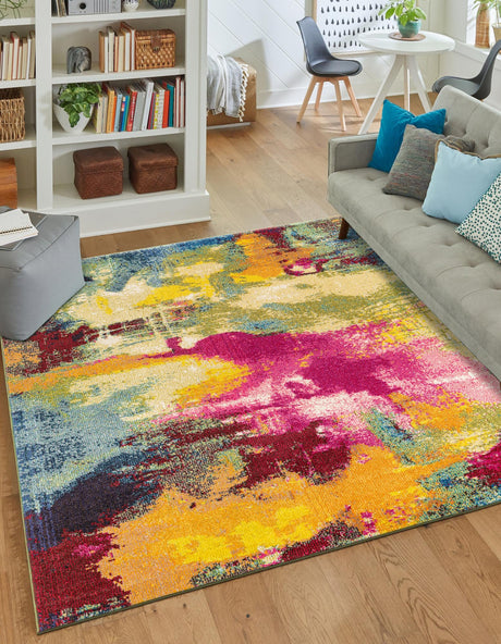 Multicolor 8' x 11' Estrella Rectangle Area Rug 100% Polypropylene Non-Shedding Stain Resistant Carpet Colorful Modern Abstract Design Easy Clean for Home Decor for Sale at Rug Engine
